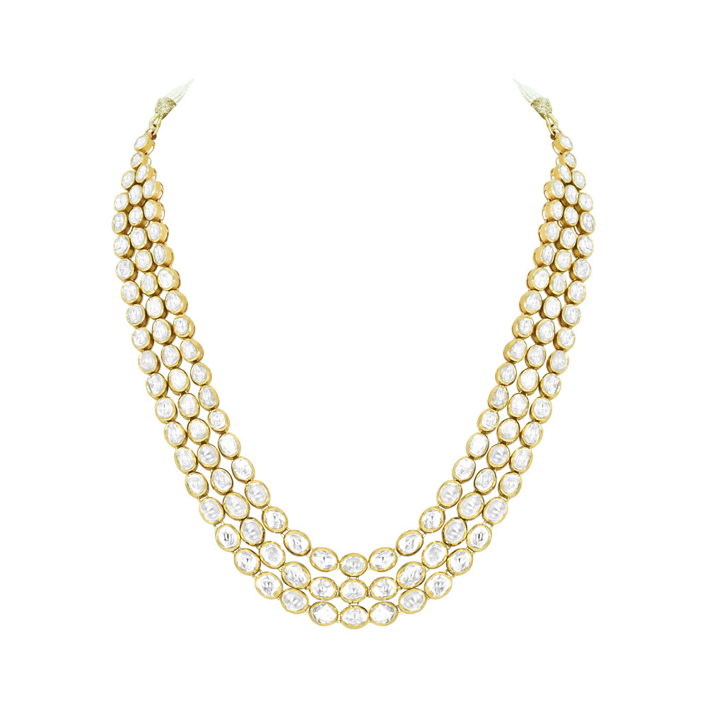Triple-Row Polki Necklace for Grand Occasions